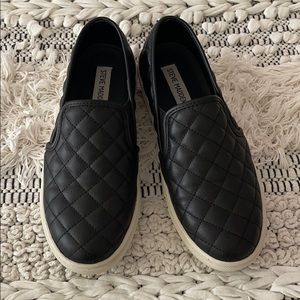 Steve Madden Black Slip Ons, 7.